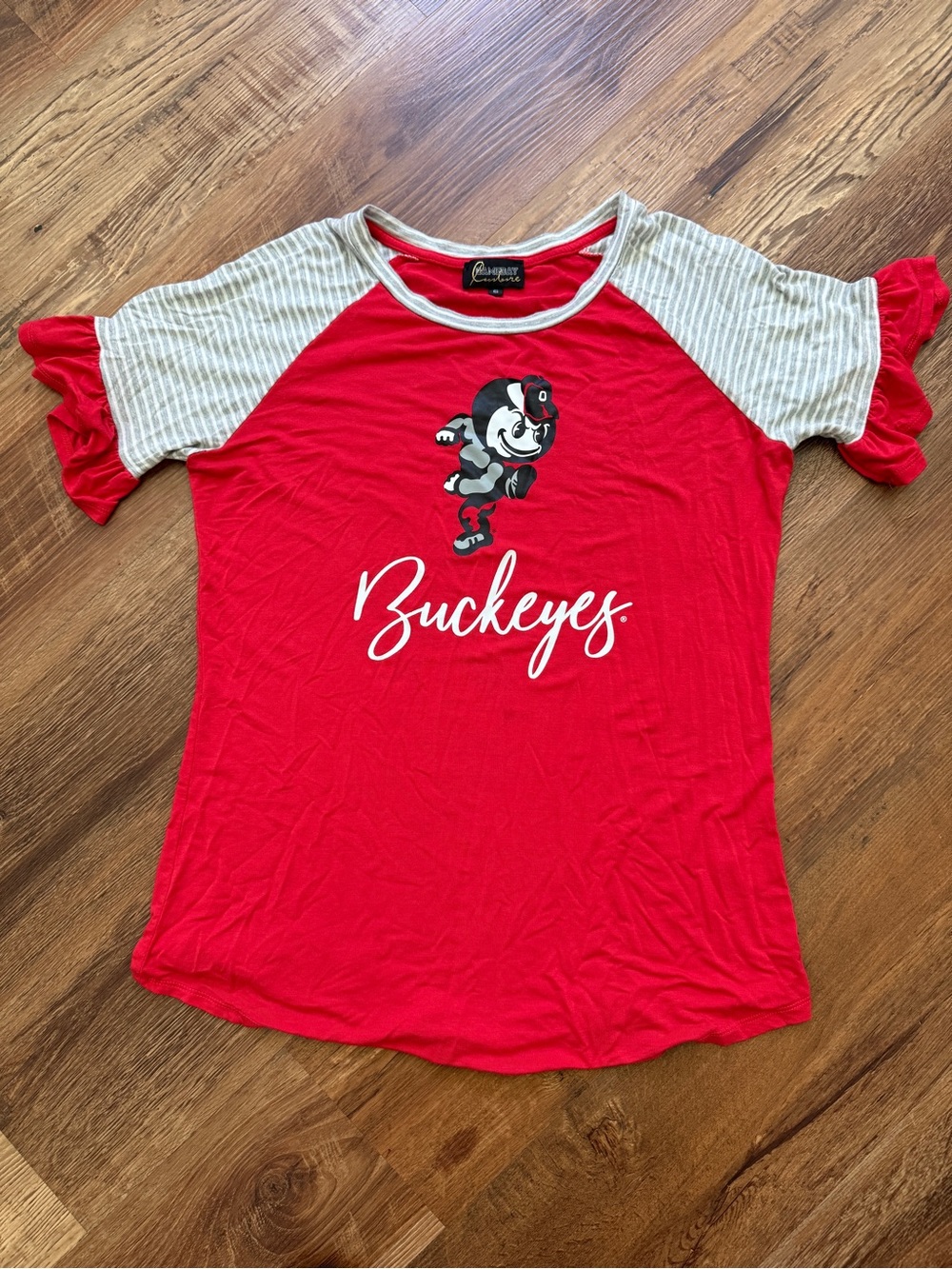 Gameday Couture Buckeyes Red Raglan Ruffle Sleeve Tee